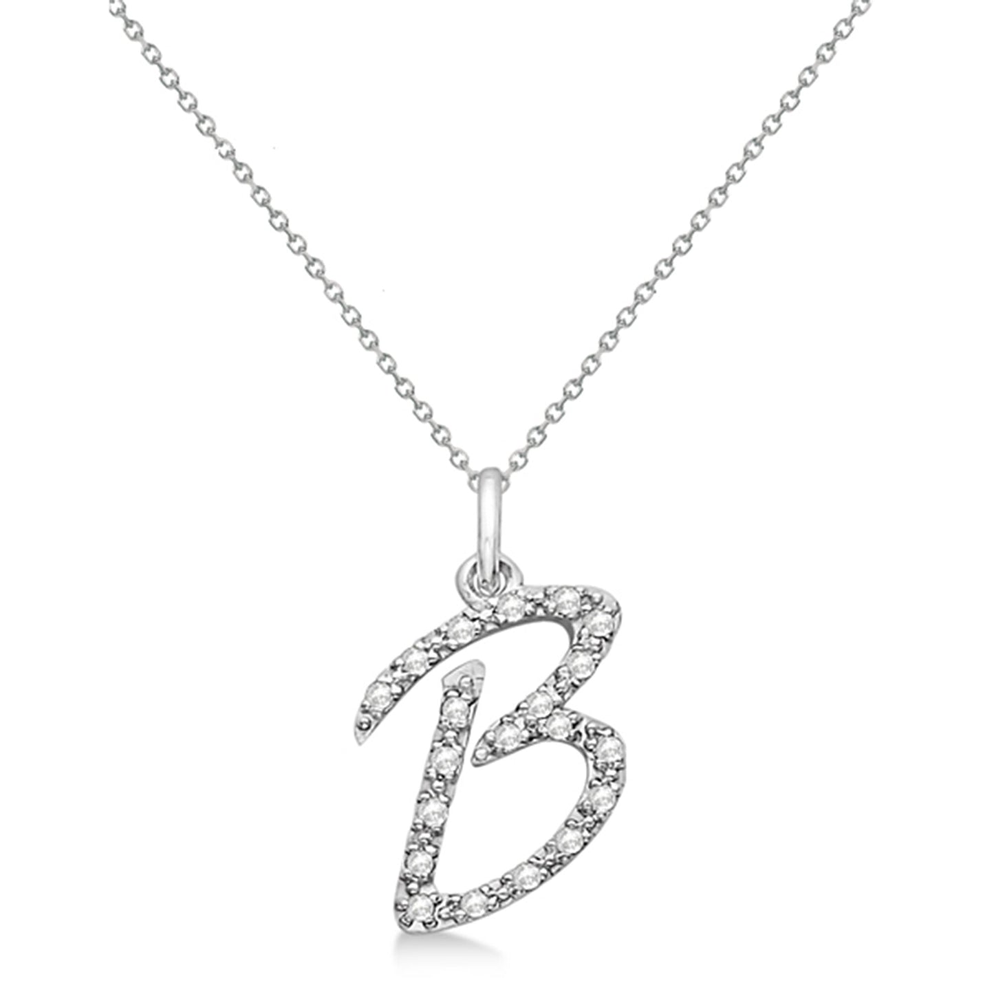 Lab Grown Diamond Initial Letter B Pendant, White Gold - Detail View