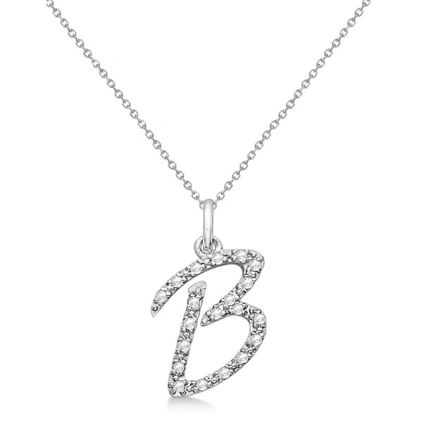 Lab Grown Diamond Initial Letter B Pendant, White Gold - Detail View