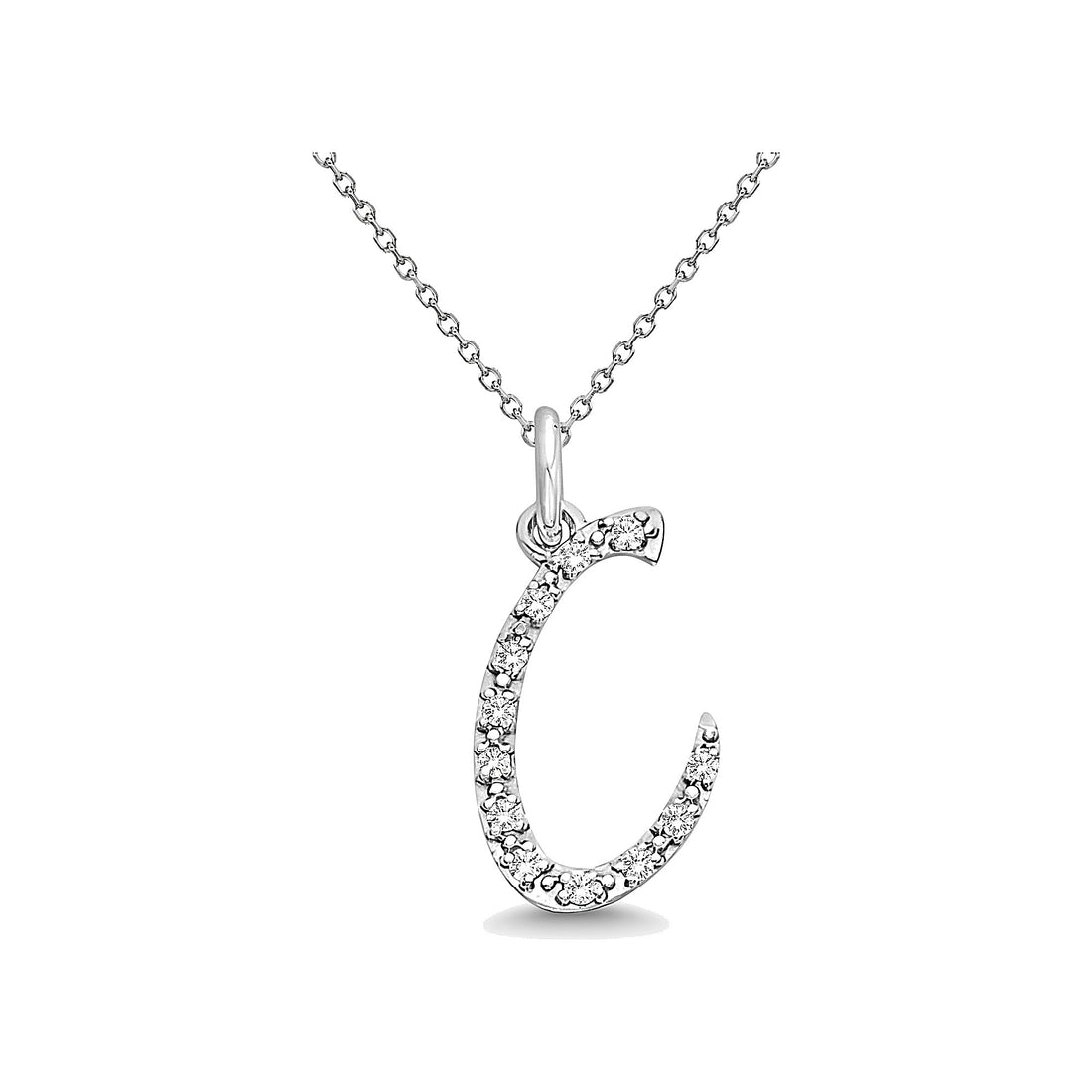 Natural Diamond Initial Letter C Pendant, White Gold finish, 3 Micron Vermeil - GEMHUB & CO.