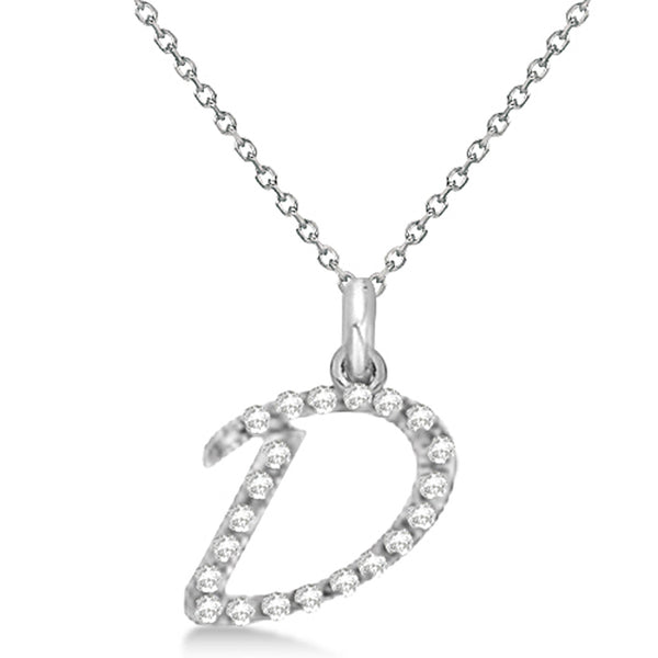 Lab Grown Diamond Initial Letter D Pendant, White Gold finish, Sterling Silver - GEMHUB & CO.