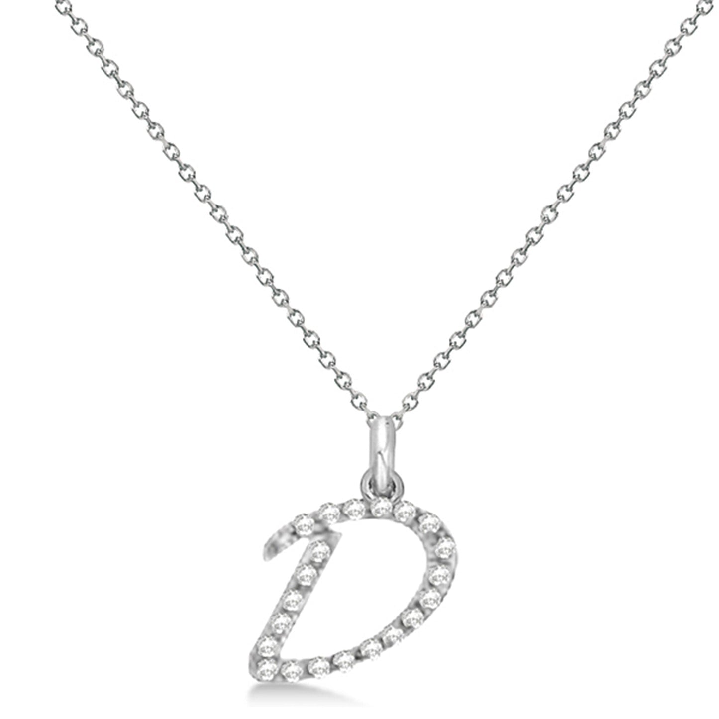Natural Diamond Initial Letter D Pendant, White Gold - Detail View