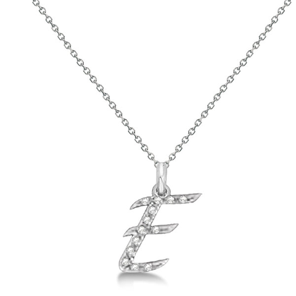 Natural Diamond Initial Letter E Pendant, White Gold - Detail View
