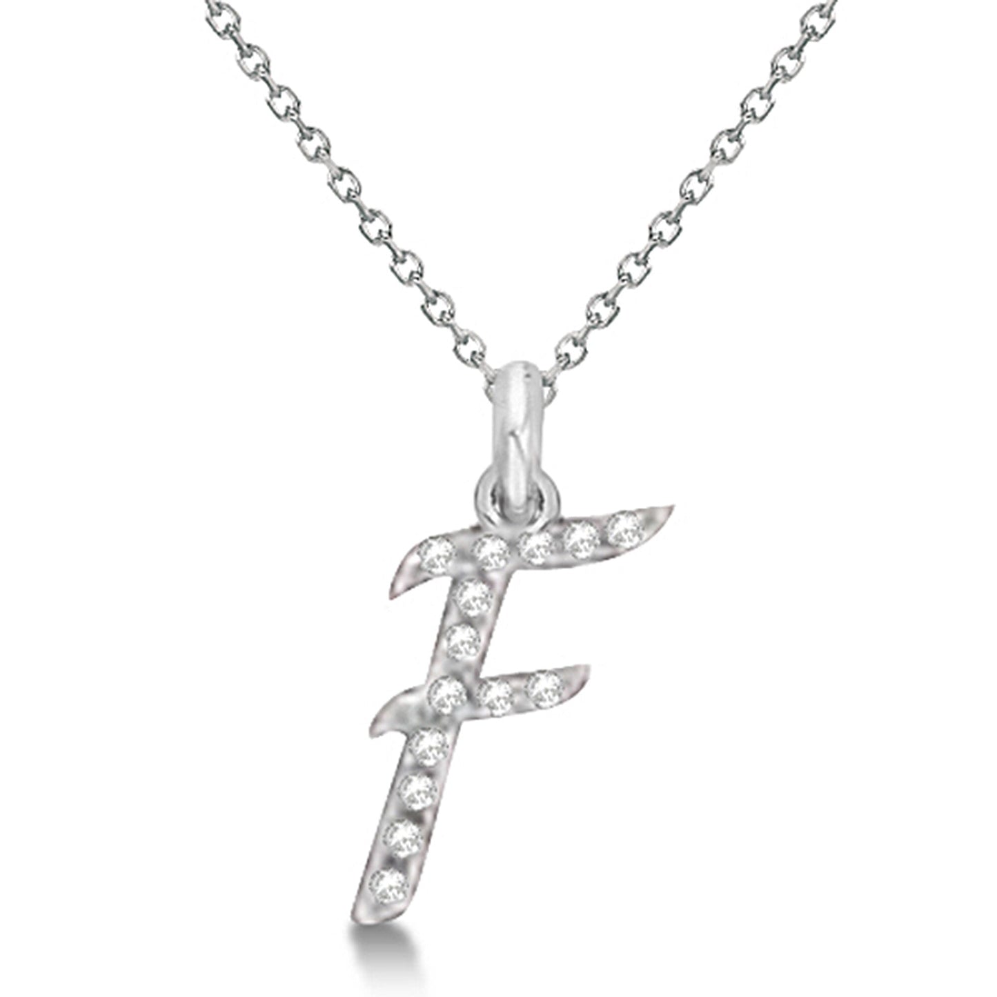 Lab Grown Diamond Initial Letter F Pendant, White Gold finish, Sterling Silver - GEMHUB & CO.