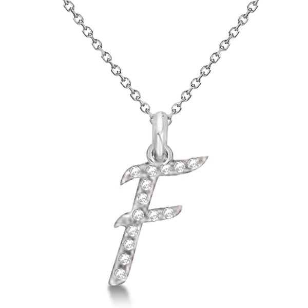 Natural Diamond Initial Letter F Pendant, White Gold finish, 3 Micron Vermeil - GEMHUB & CO.