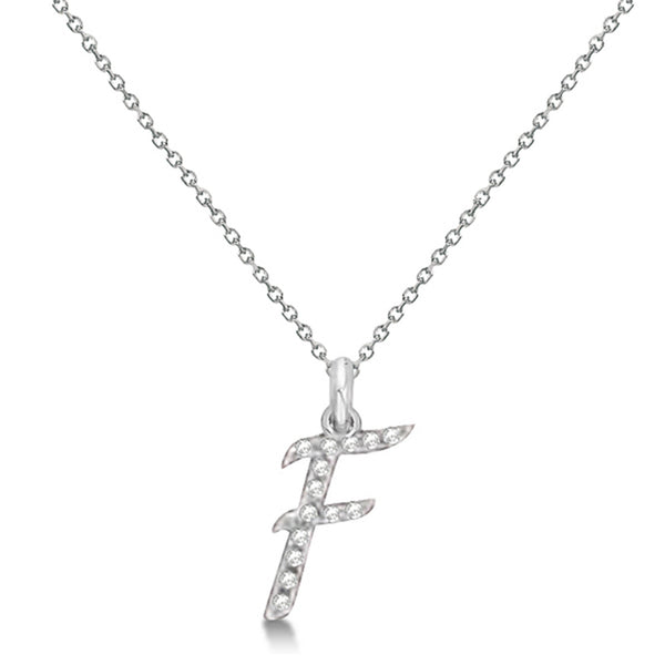 Lab Grown Diamond Initial Letter F Pendant, White Gold - Detail View