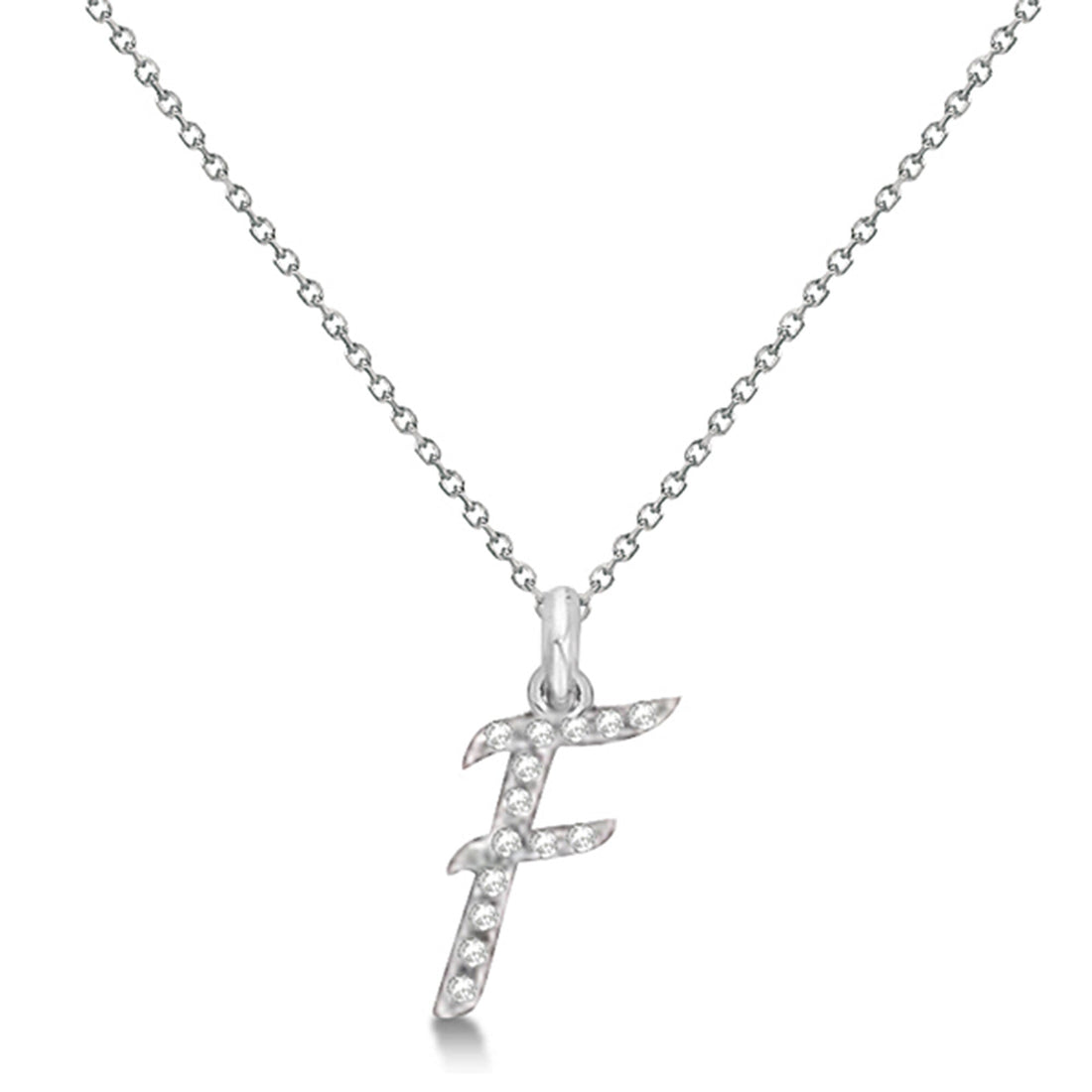 Natural Diamond Initial Letter F Pendant, White Gold - Detail View