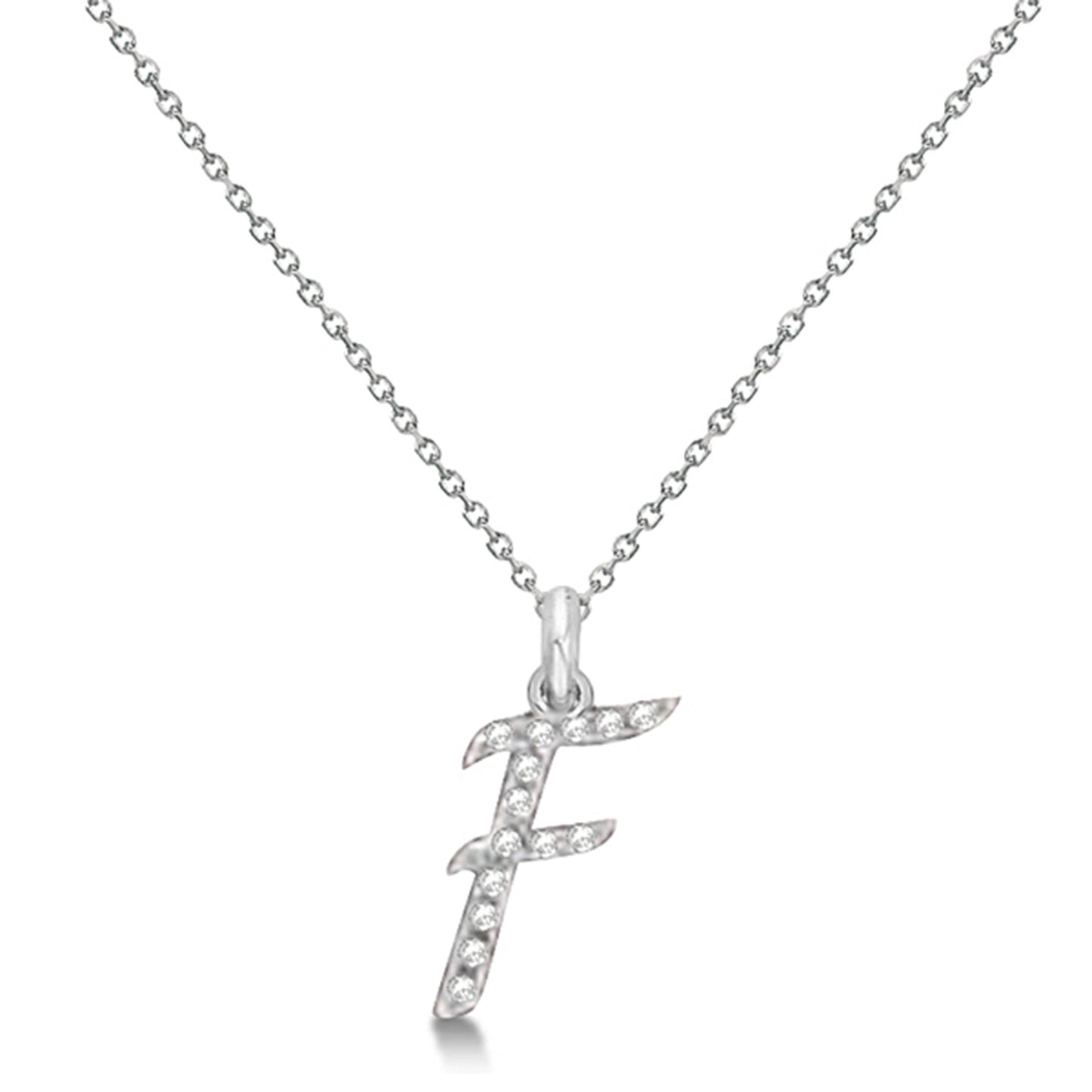 Natural Diamond Initial Letter F Pendant, White Gold - Detail View