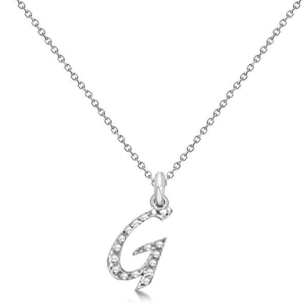 Natural Diamond Initial Letter G Pendant, White Gold - Detail View