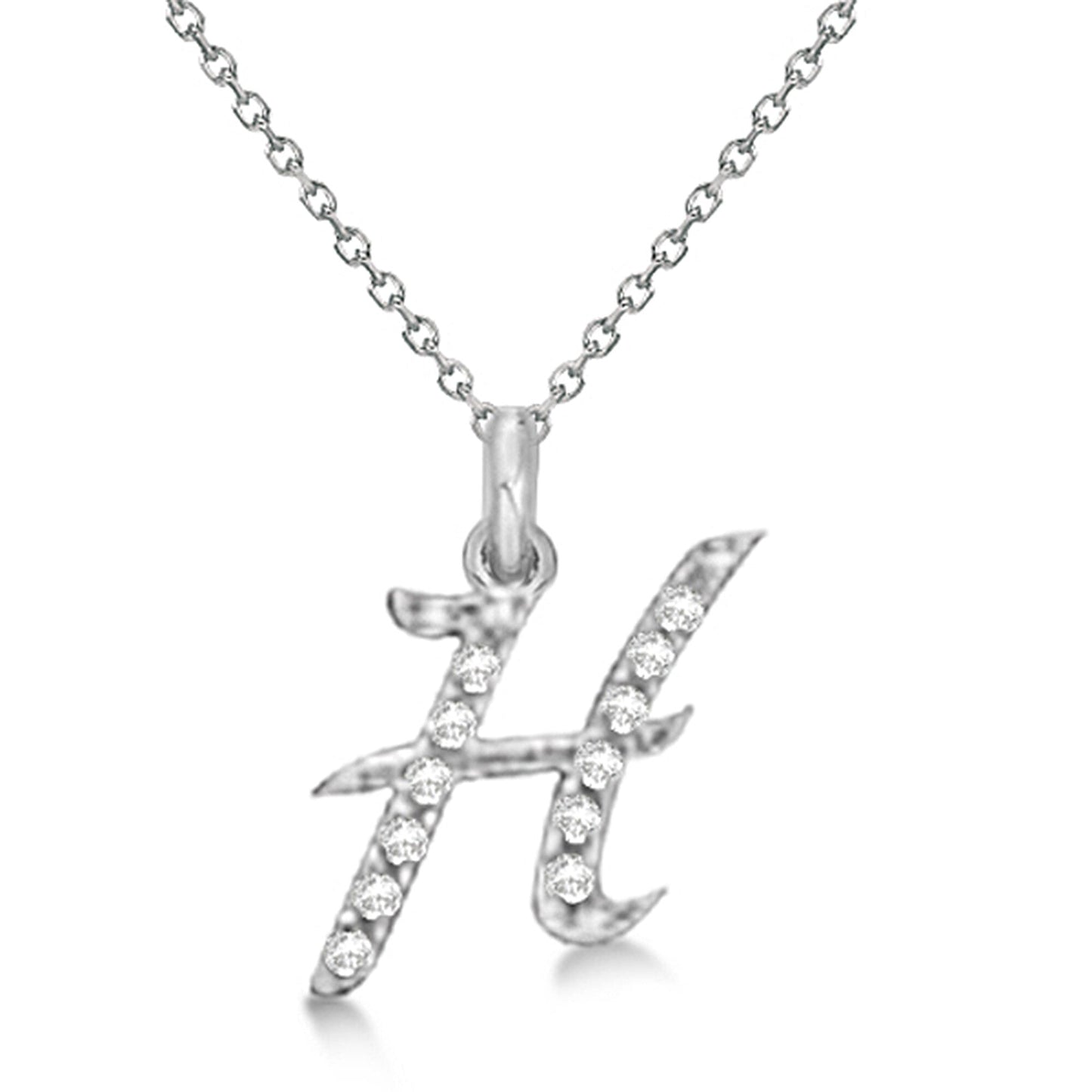 Natural Diamond Initial Letter H Pendant, White Gold finish, 3 Micron Vermeil - GEMHUB & CO.