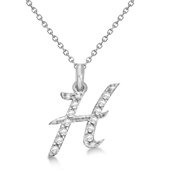 Natural Diamond Initial Letter H Pendant, White Gold finish, 3 Micron Vermeil - GEMHUB & CO.