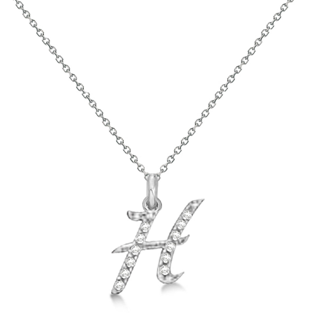 Natural Diamond Initial Letter H Pendant, White Gold - Detail View