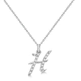 Natural Diamond Initial Letter H Pendant, White Gold - Detail View