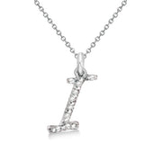 Natural Diamond Initial Letter I Pendant, White Gold finish, 3 Micron Vermeil - GEMHUB & CO.
