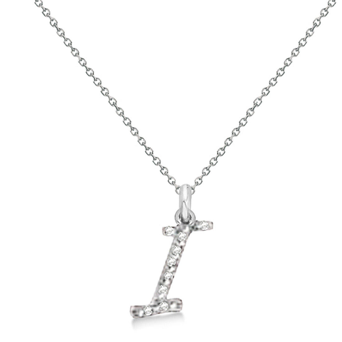 Natural Diamond Initial Letter I Pendant, White Gold - Detail View