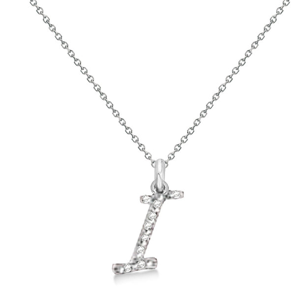 Natural Diamond Initial Letter I Pendant, White Gold - Detail View