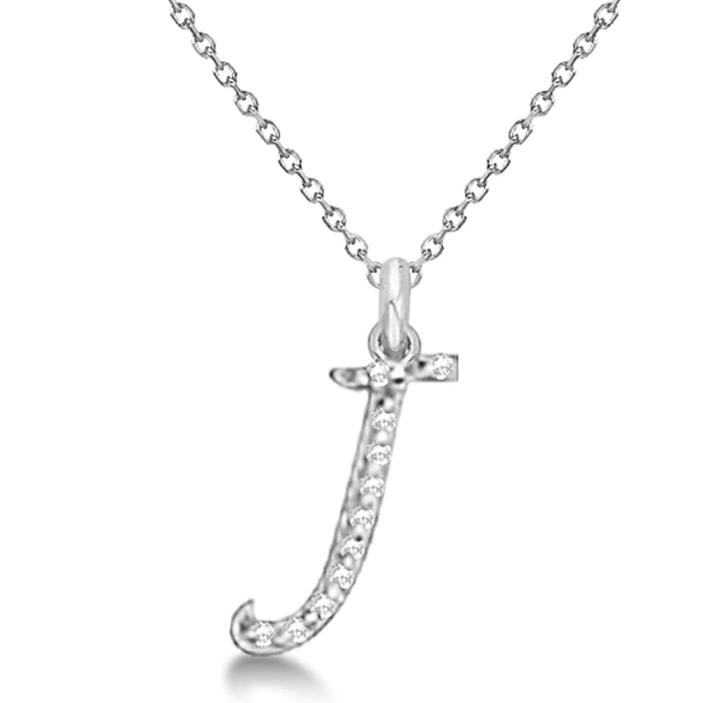 Lab Grown Diamond Initial Letter J Pendant, White Gold finish, Sterling Silver - GEMHUB & CO.