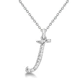 Natural Diamond Initial Letter J Pendant, White Gold finish, 3 Micron Vermeil - GEMHUB & CO.