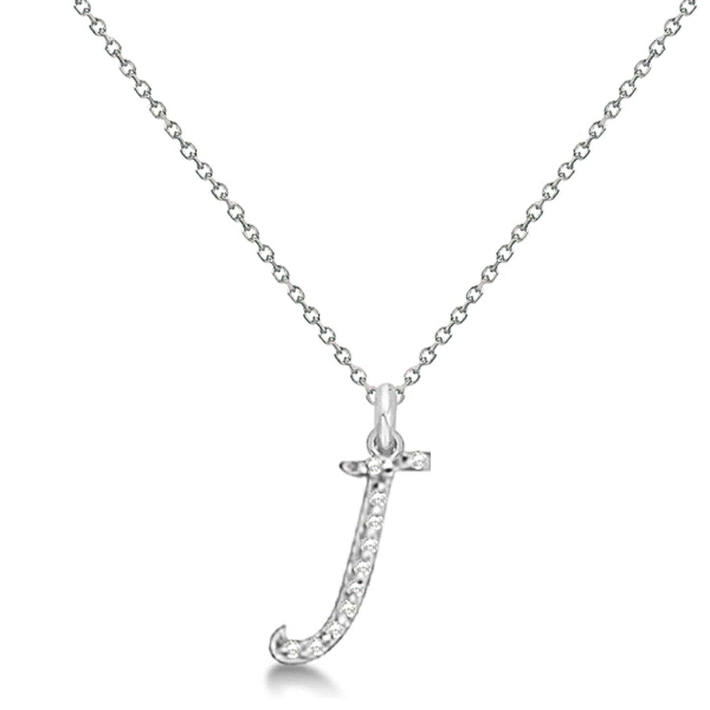 Lab Grown Diamond Initial Letter J Pendant, White Gold - Detail View
