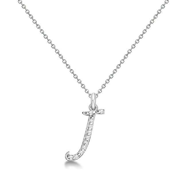 Lab Grown Diamond Initial Letter J Pendant, White Gold - Detail View