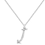 Natural Diamond Initial Letter J Pendant, White Gold - Detail View