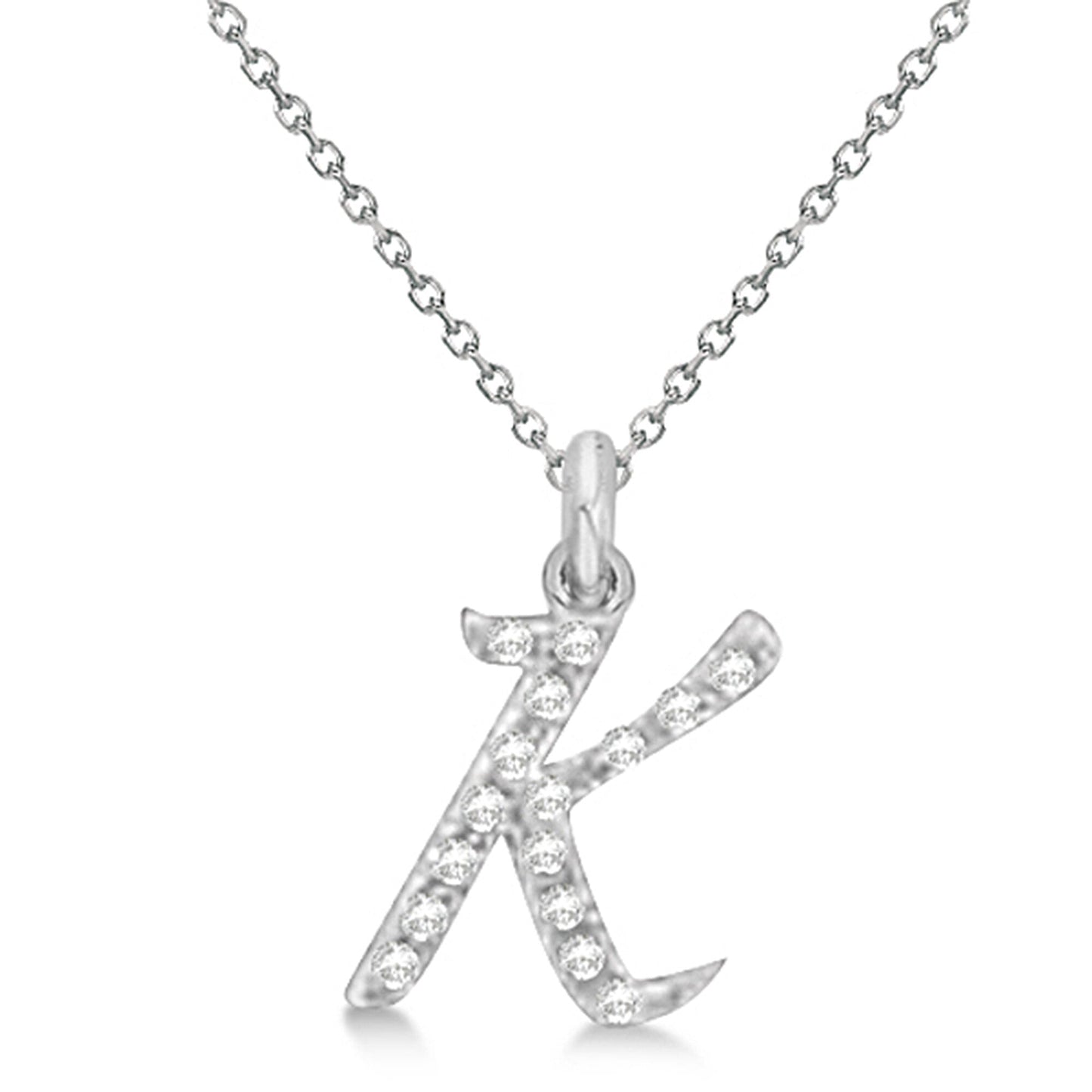 Lab Grown Diamond Initial Letter K Pendant, White Gold finish, Sterling Silver - GEMHUB & CO.