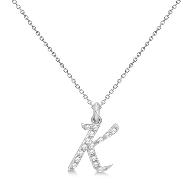 Natural Diamond Initial Letter K Pendant, White Gold - Detail View