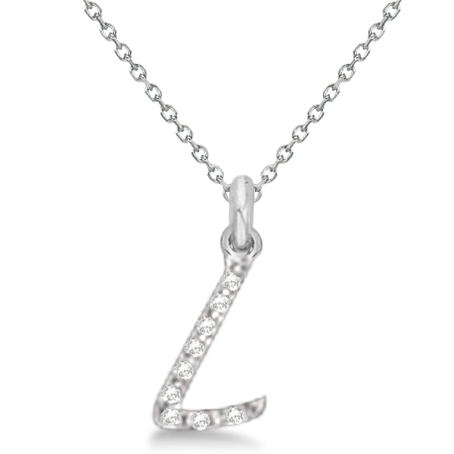 Natural Diamond Initial Letter L Pendant, White Gold finish, 3 Micron Vermeil - GEMHUB & CO.