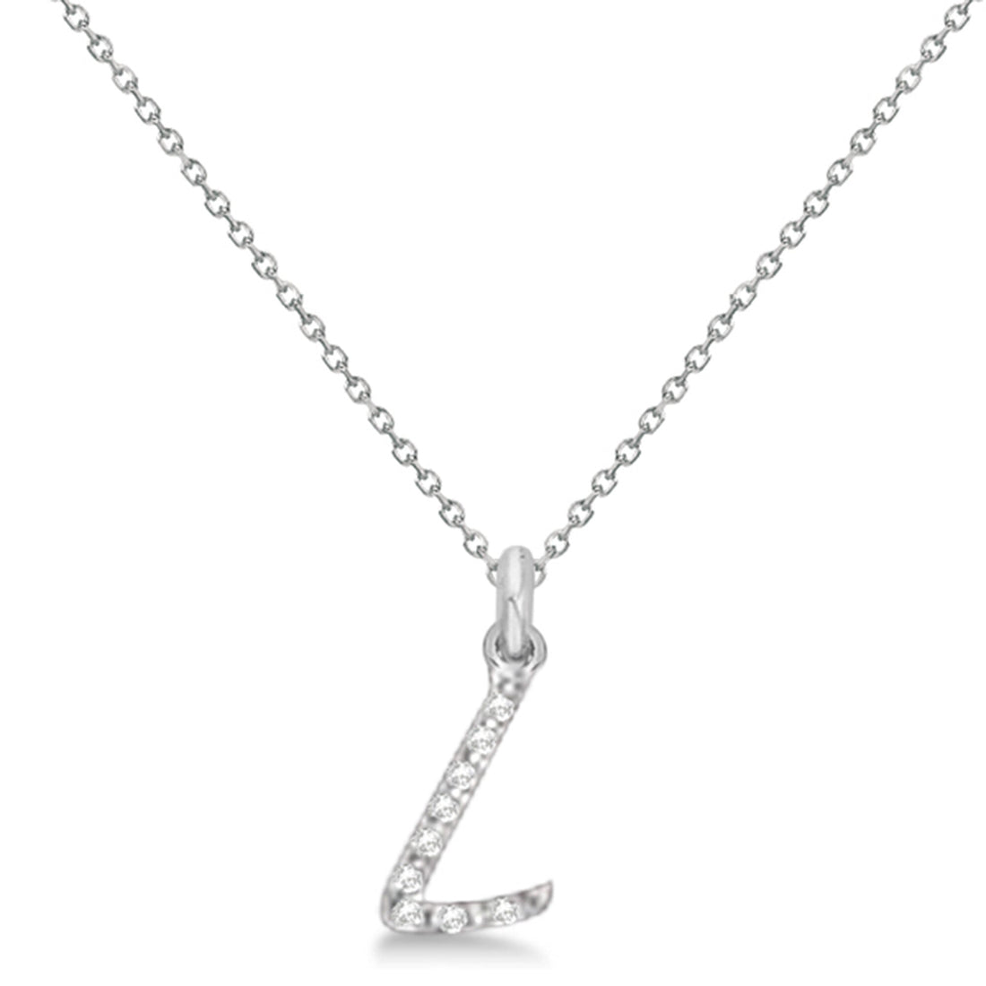 Natural Diamond Initial Letter L Pendant, White Gold - Detail View