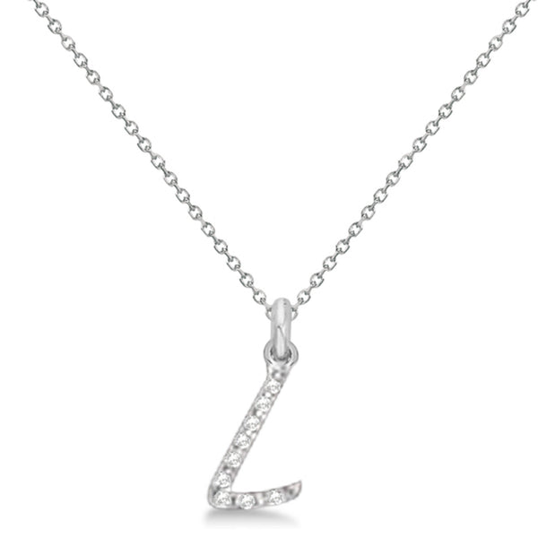 Natural Diamond Initial Letter L Pendant, White Gold - Detail View
