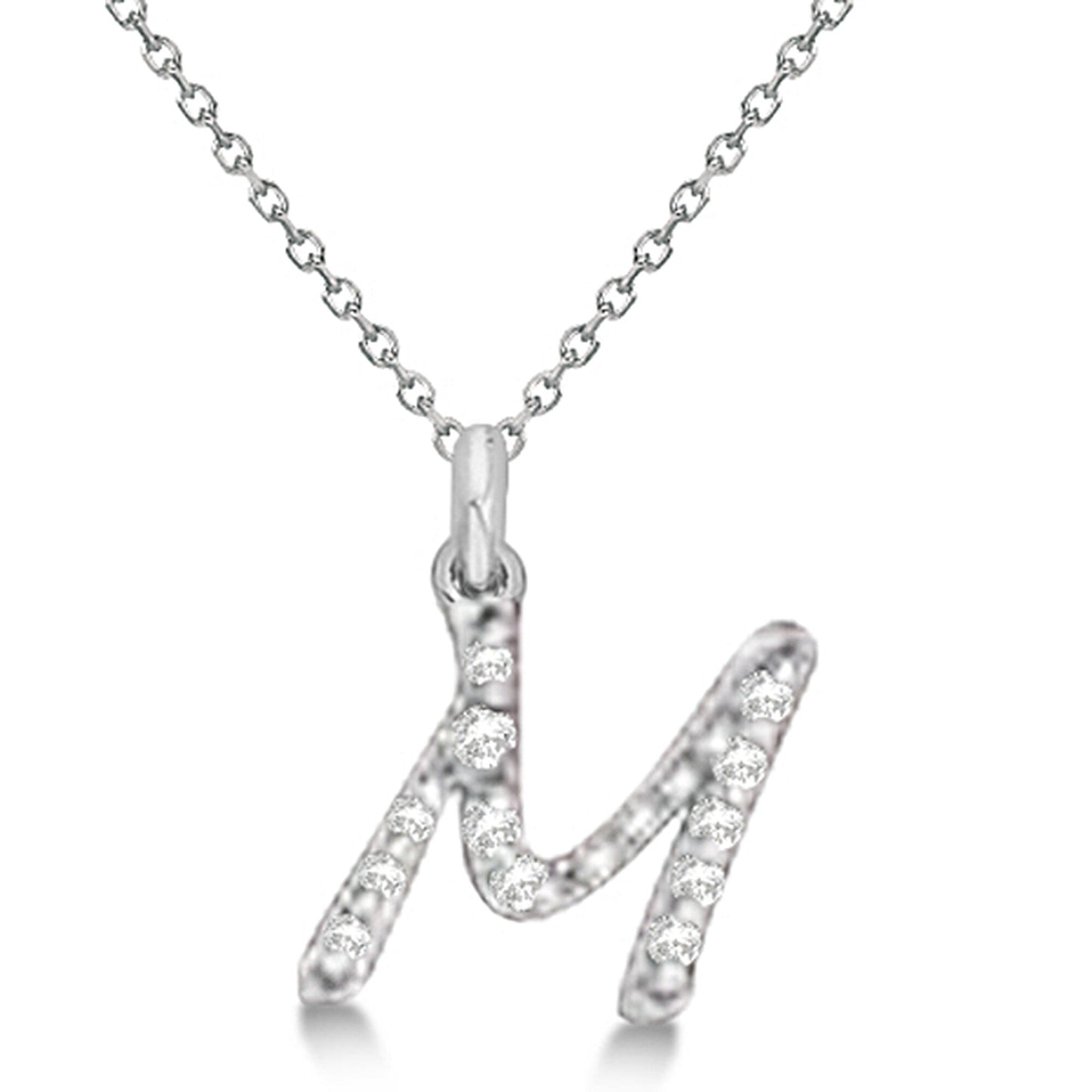 Lab Grown Diamond Initial Letter M Pendant, White Gold finish, Sterling Silver - GEMHUB & CO.