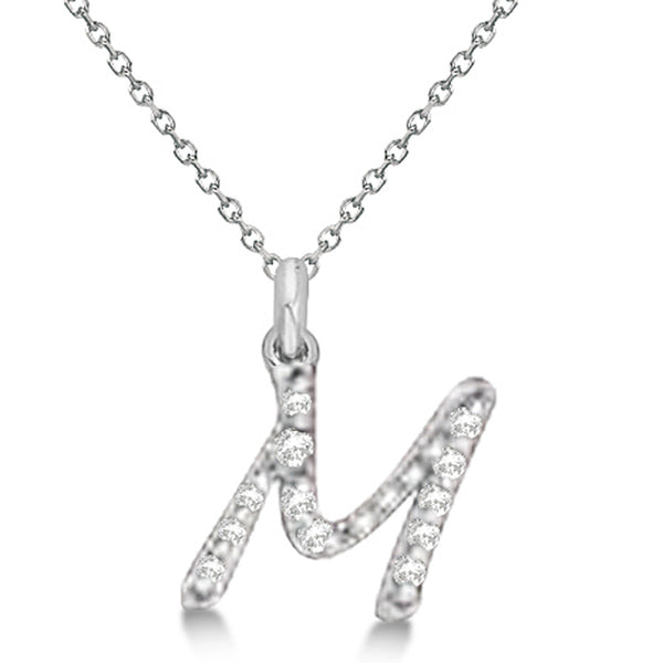 Natural Diamond Initial Letter M Pendant, White Gold finish, 3 Micron Vermeil - GEMHUB & CO.