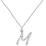 Natural Diamond Initial Letter M Pendant, White Gold - Detail View