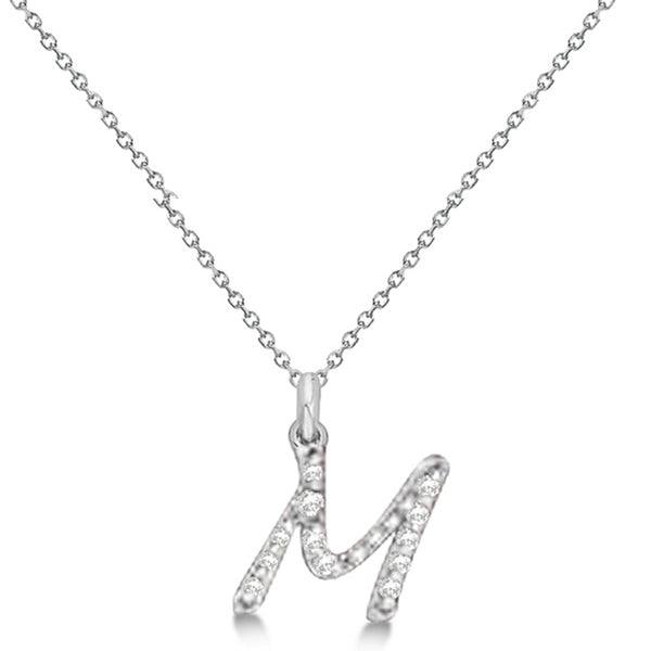 Natural Diamond Initial Letter M Pendant, White Gold - Detail View