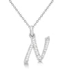 Lab Grown Diamond Initial Letter N Pendant, White Gold finish, Sterling Silver - GEMHUB & CO.