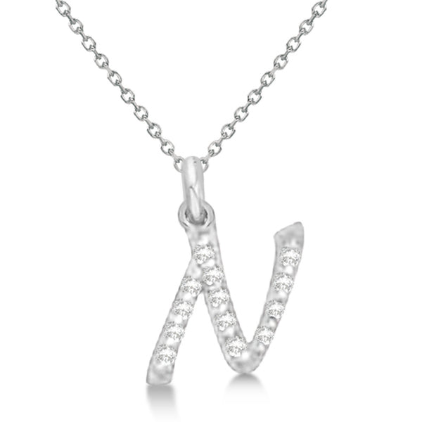 Natural Diamond Initial Letter N Pendant, White Gold finish, 3 Micron Vermeil - GEMHUB & CO.