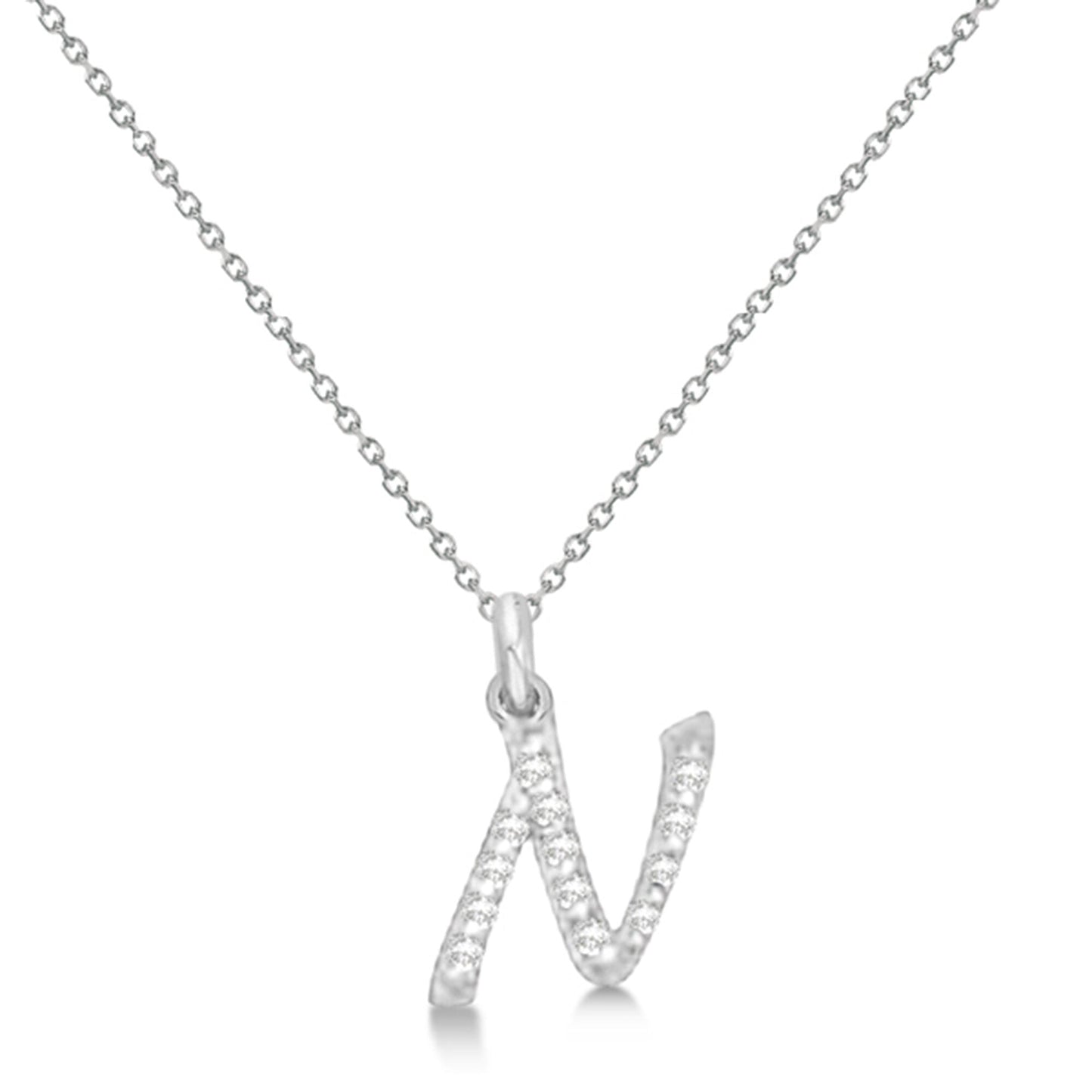 Lab Grown Diamond Initial Letter N Pendant, White Gold - Detail View