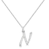 Natural Diamond Initial Letter N Pendant, White Gold - Detail View