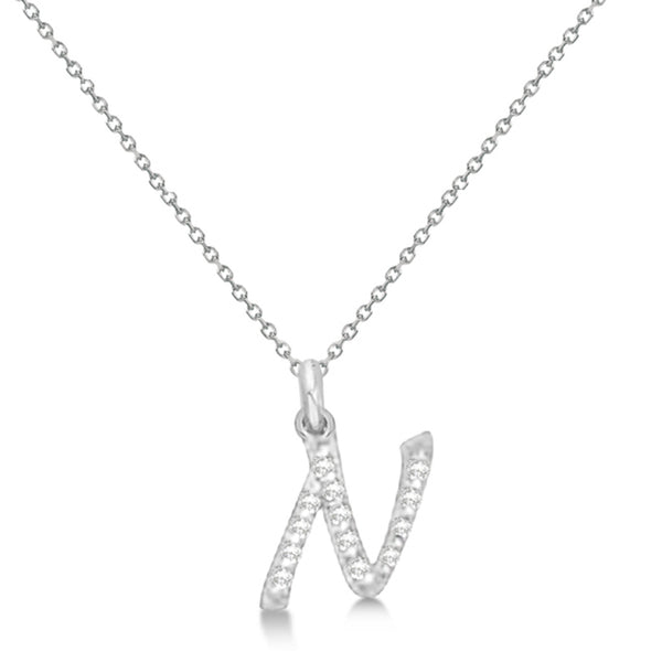 Natural Diamond Initial Letter N Pendant, White Gold - Detail View