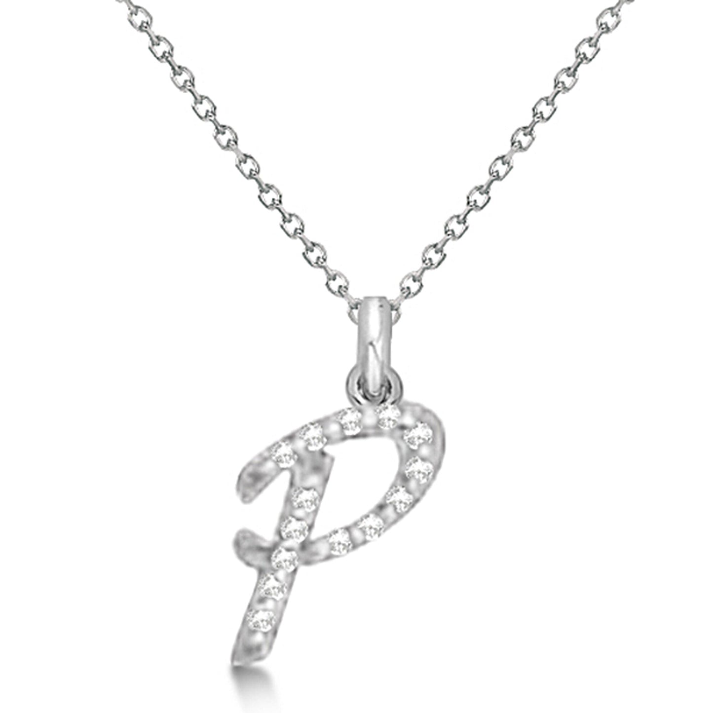 Lab Grown Diamond Initial Letter P Pendant, White Gold finish, Sterling Silver - GEMHUB & CO.