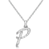 Natural Diamond Initial Letter P Pendant, White Gold finish, 3 Micron Vermeil - GEMHUB & CO.
