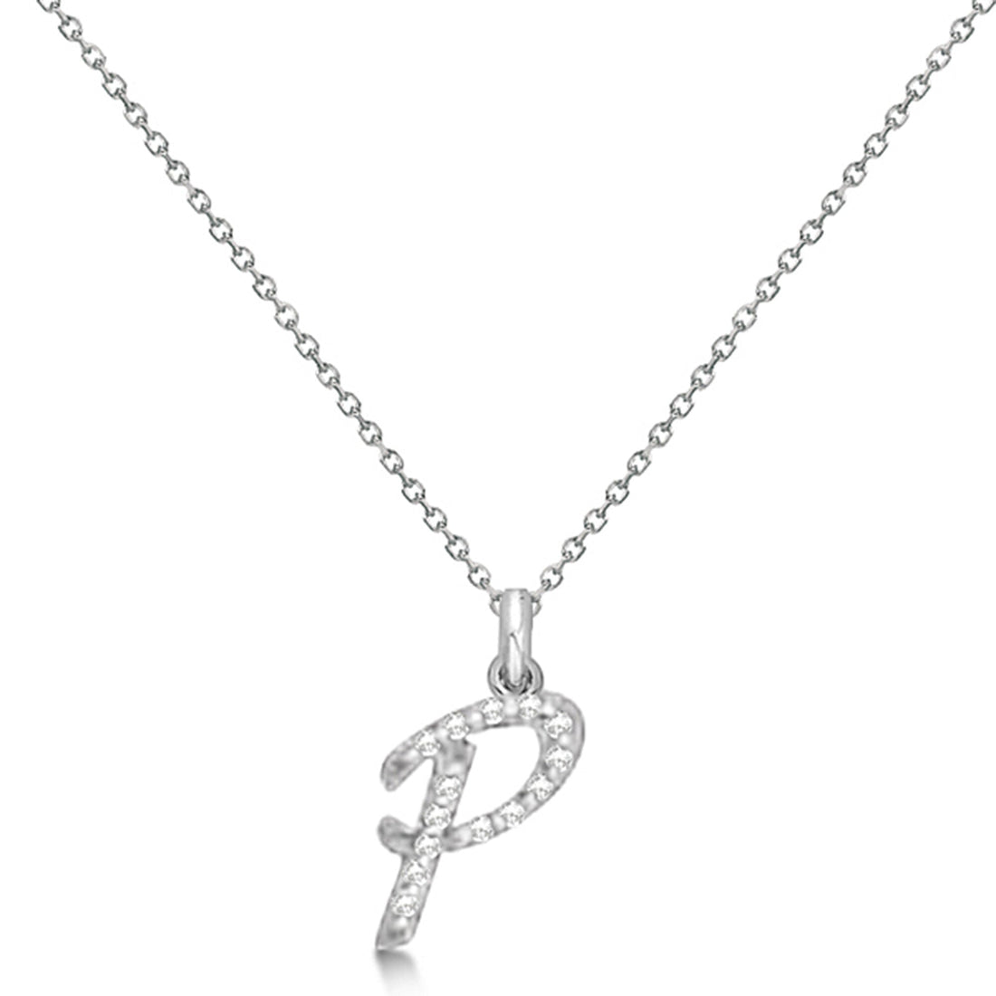 Natural Diamond Initial Letter P Pendant, White Gold - Detail View