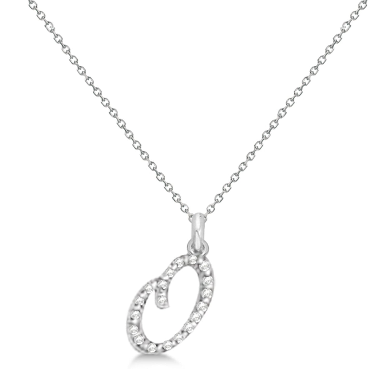 Natural Diamond Initial Letter Q Pendant, White Gold - Detail View