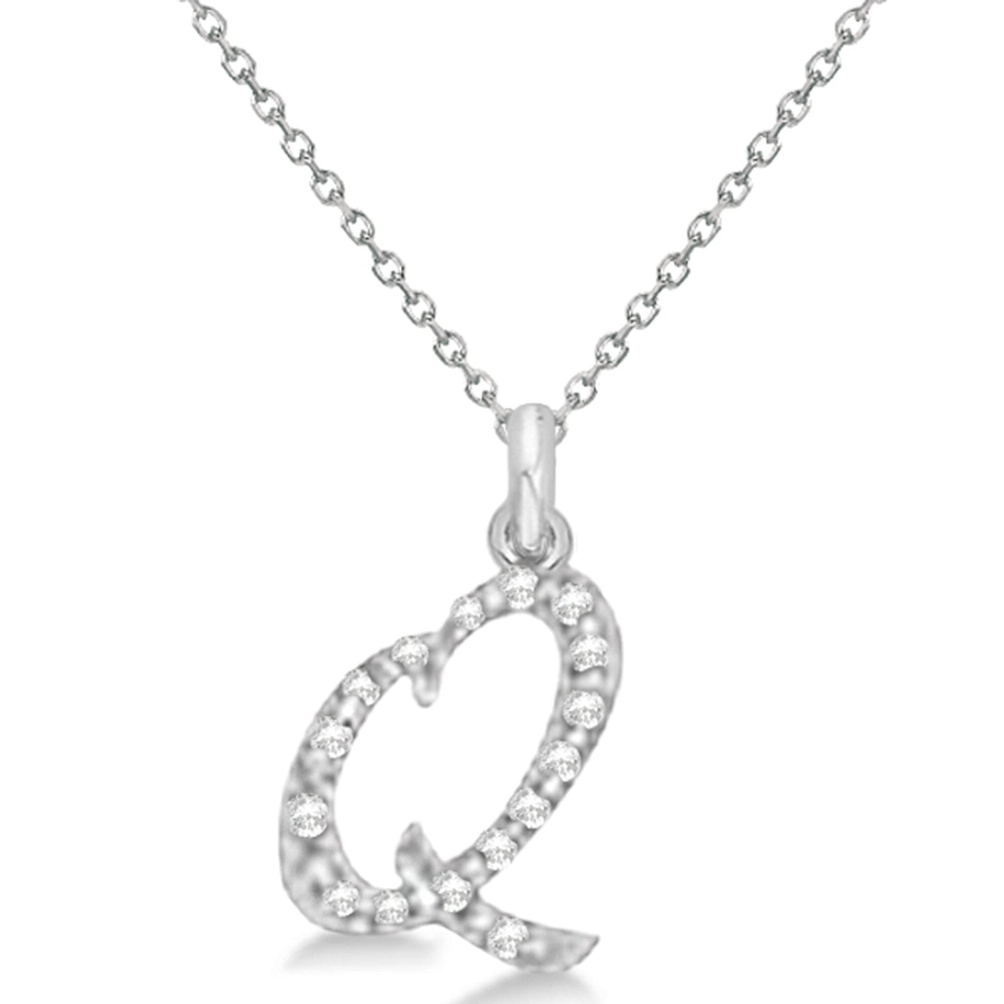 Lab Grown Diamond Initial Letter Q Pendant, White Gold - Detail View