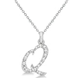 Natural Diamond Initial Letter Q Pendant, White Gold - Detail View