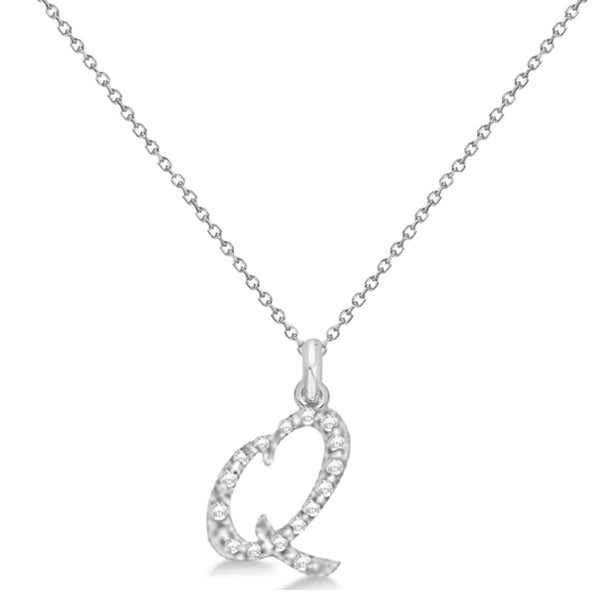 Natural Diamond Initial Letter Q Pendant, White Gold - Detail View
