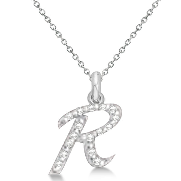 Lab Grown Diamond Initial Letter R Pendant, White Gold finish, Sterling Silver - GEMHUB & CO.
