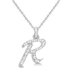 Natural Diamond Initial Letter R Pendant, White Gold finish, 3 Micron Vermeil - GEMHUB & CO.