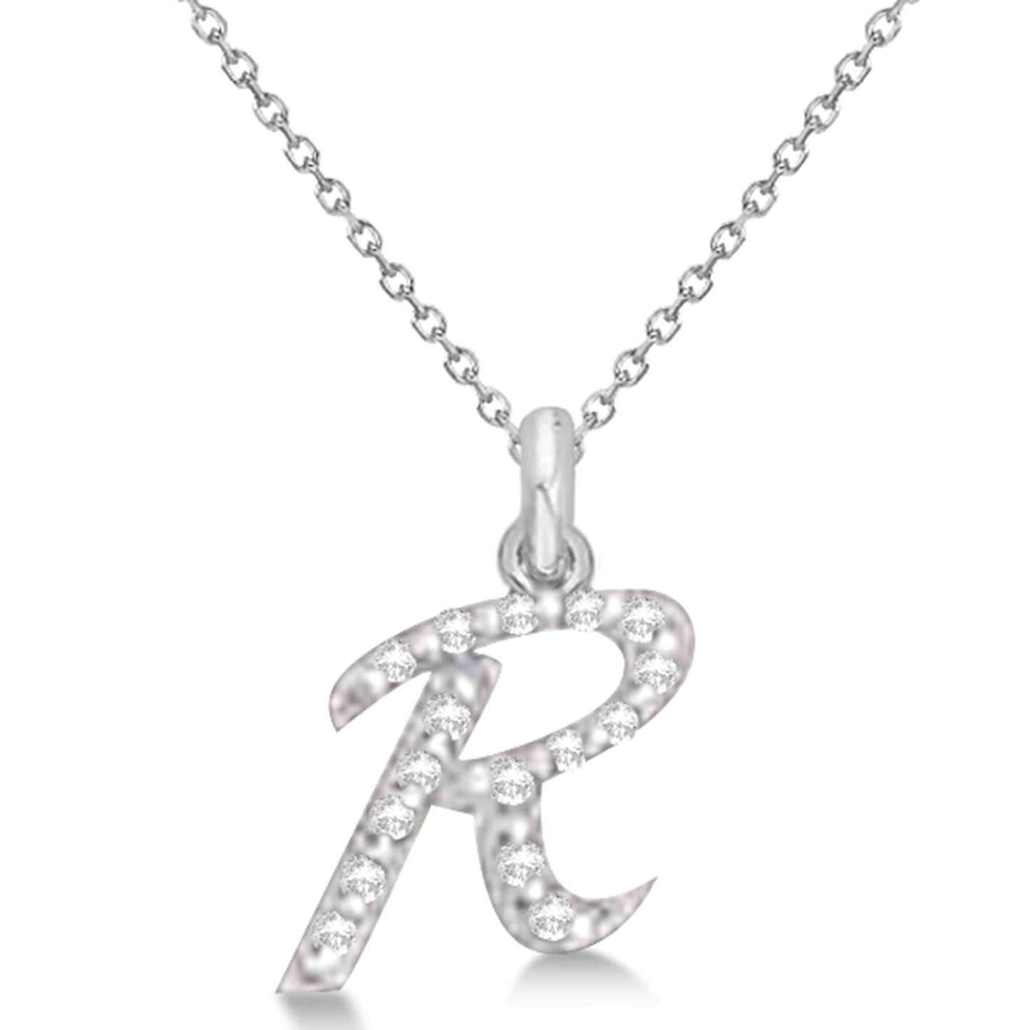 Natural Diamond Initial Letter R Pendant, White Gold finish, 3 Micron Vermeil - GEMHUB & CO.