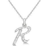 Natural Diamond Initial Letter R Pendant, White Gold finish, 3 Micron Vermeil - GEMHUB & CO.