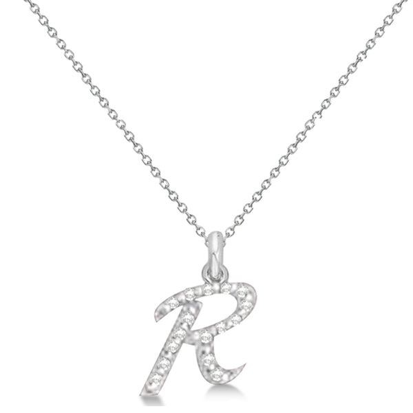 Natural Diamond Initial Letter R Pendant, White Gold - Detail View
